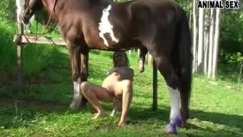 Bare blond woman employs enormous horse penis in her private erotic activities